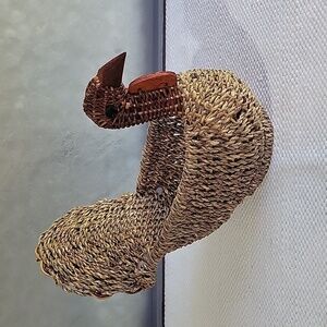 Rattan Turkey basket with wooden beak.  8" high.